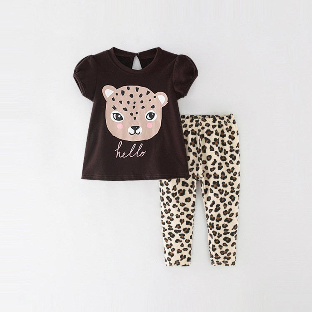 MyKids-USA® Baby Kids Girls Leopard Cartoon Print T-Shirt And Pants Clothing Set