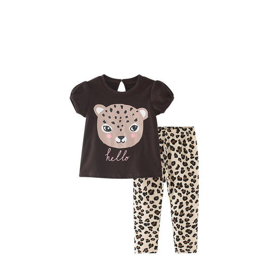 MyKids-USA® Baby Kids Girls Leopard Cartoon Print T-Shirt And Pants Clothing Set