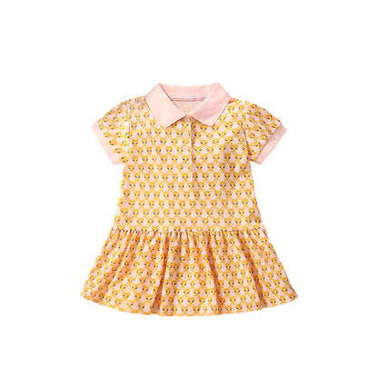 MyKids-USA® New Design Girls’ Numerous Rabbits Pattern Turn-Down Collar Short Sleeves Dress
