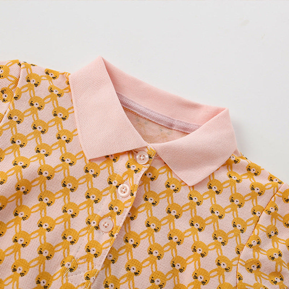 MyKids-USA® New Design Girls’ Numerous Rabbits Pattern Turn-Down Collar Short Sleeves Dress