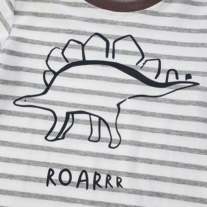 MyKids-USA® Boys’ Simple Dinosaur Pattern Striped Short Sleeves T-Shirt In European And American Style
