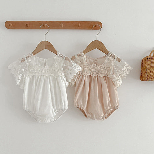 MyKids-USA® Baby Kids Girls Embroidery Tulle Patchwork Short Sleeves bodysuit