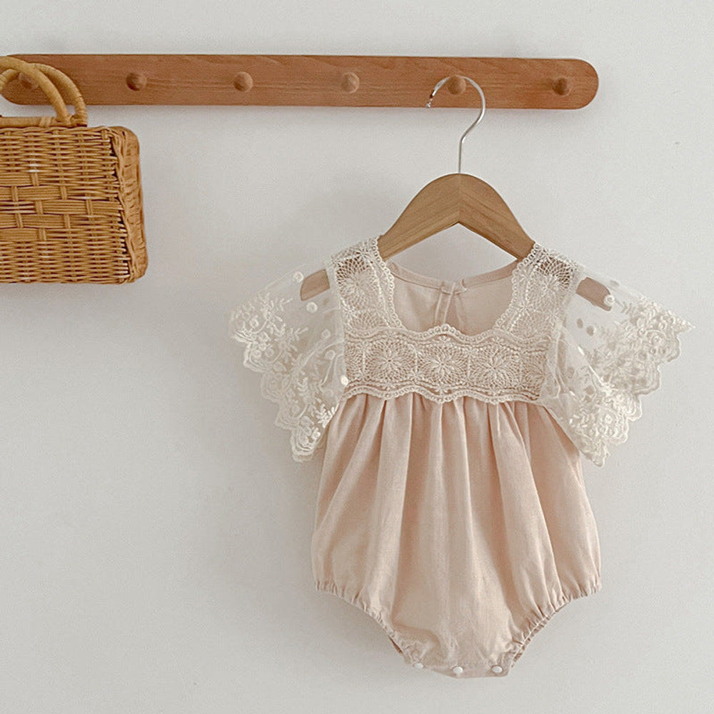 Arrival Summer Baby Kids Girls Embroidery Tulle Patchwork Short Sleeves bodysuit