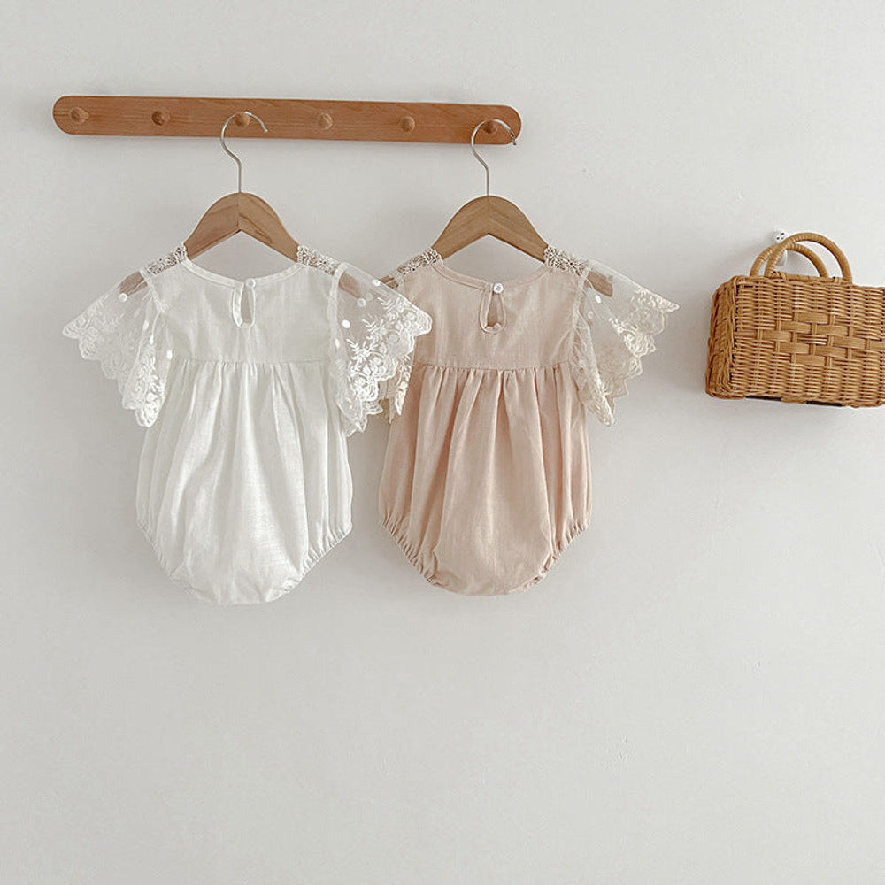 Arrival Summer Baby Kids Girls Embroidery Tulle Patchwork Short Sleeves bodysuit