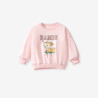 MyKids-USA® Girls Cute Cartoon Little Bambi Print Top Sweatshirt And Solid Color Pants