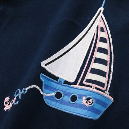 MyKids-USA® Baby Kids Boys Sailboat Cartoon Pattern T-Shirt And Striped Shorts Clothing Set
