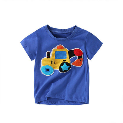 MyKids-USA® Boys’ Cartoon Digger Pattern Short Sleeves T-Shirt In European And American Style