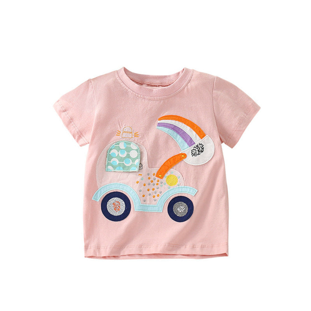MyKids-USA® Girls’ Cartoon Rainbow Digger Pattern Short Sleeves T-Shirt In European And American Style