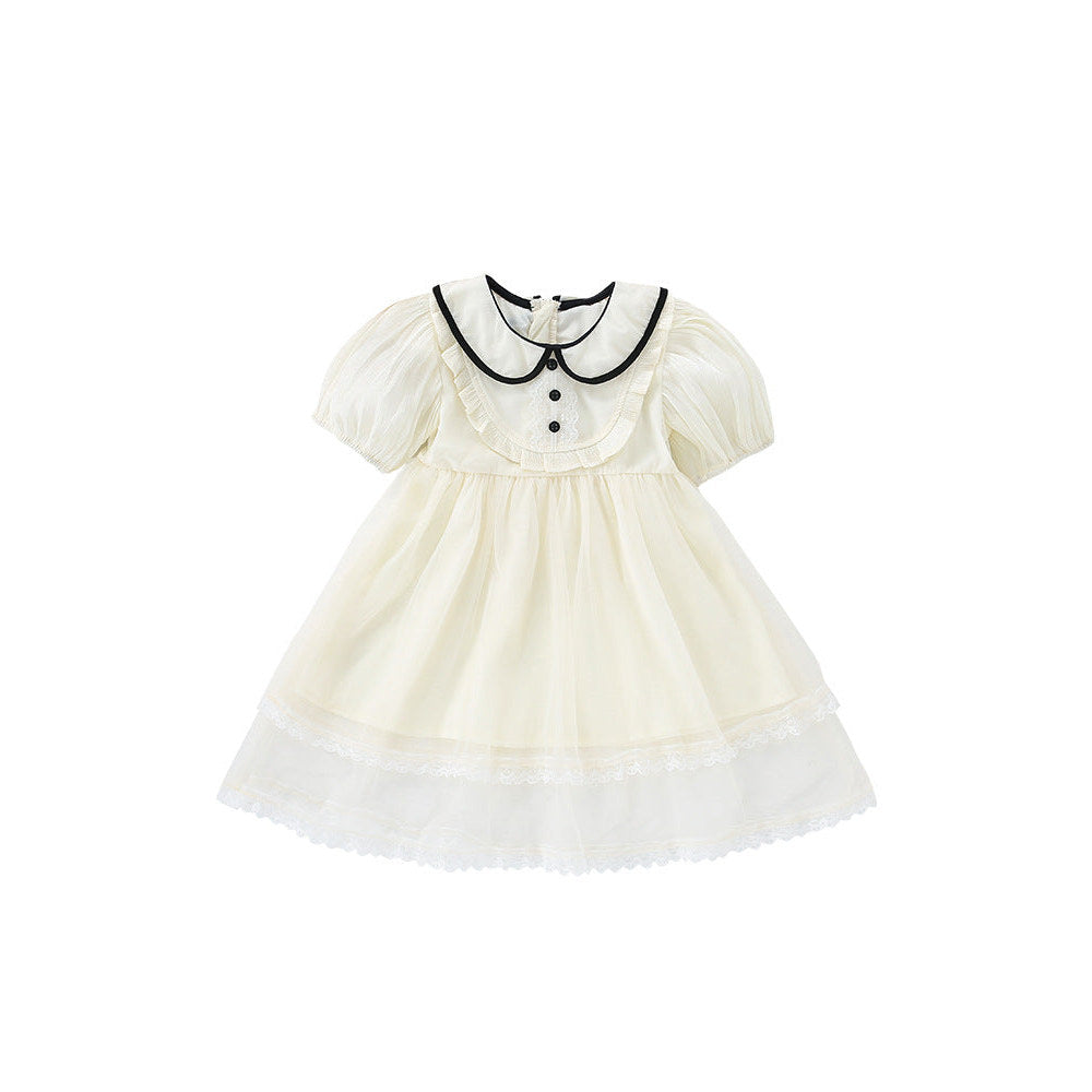 MyKids-USA® Girls’ Solid Color Embroidery Short Sleeves Preppy Dress