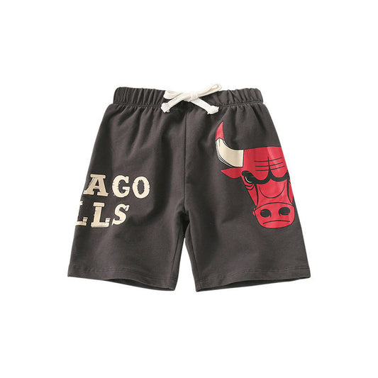 MyKids-USA® High Quality Boys’ Grey Soft Cotton Fierce Bull Pattern Shorts