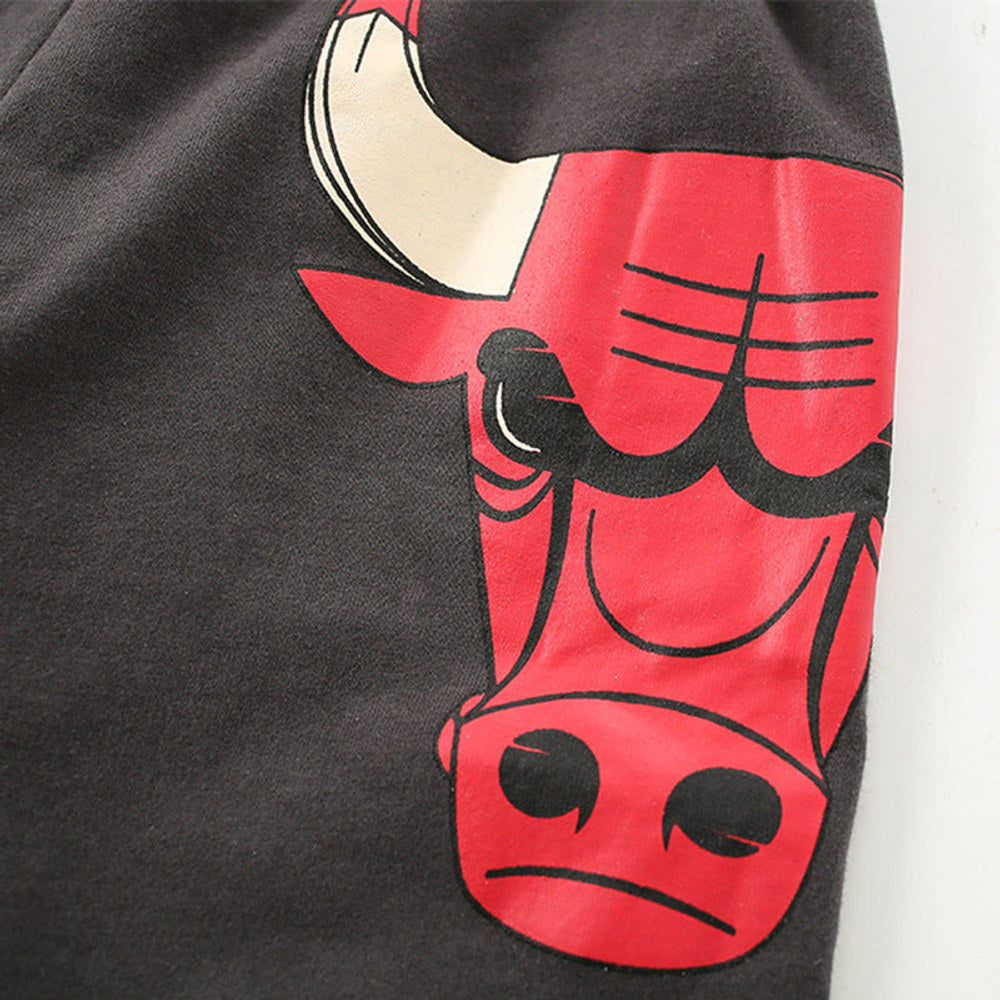 MyKids-USA® High Quality Boys’ Grey Soft Cotton Fierce Bull Pattern Shorts