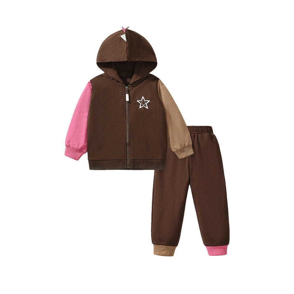 MyKids-USA® Kids Unisex Casual Color Patchwork Long Sleeves Single Breasted Top Hoodie And Pants Clothing Set
