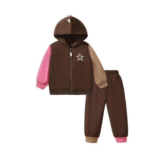 MyKids-USA® Kids Unisex Casual Color Patchwork Long Sleeves Single Breasted Top Hoodie And Pants Clothing Set