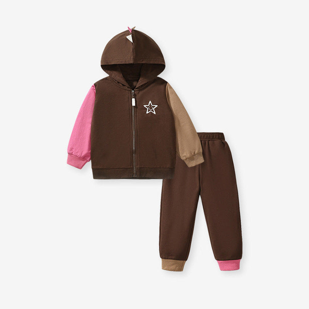 MyKids-USA® Kids Unisex Casual Color Patchwork Long Sleeves Single Breasted Top Hoodie And Pants Clothing Set