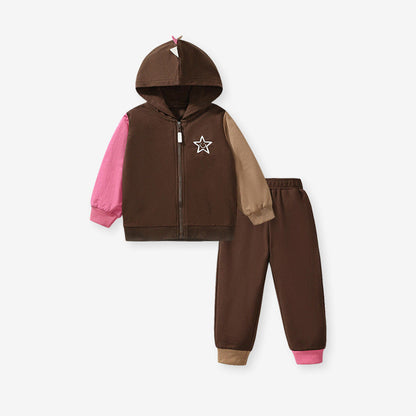 MyKids-USA® Kids Unisex Casual Color Patchwork Long Sleeves Single Breasted Top Hoodie And Pants Clothing Set