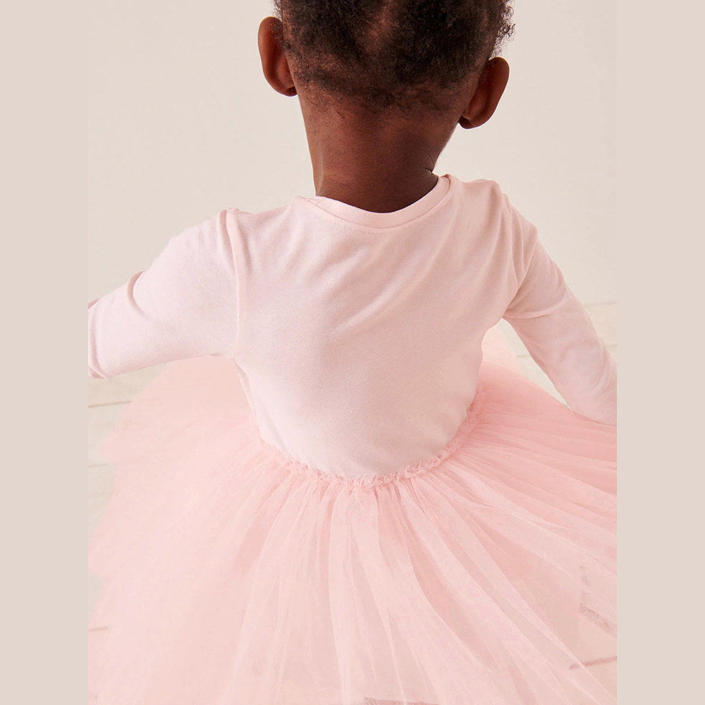 MyKids-USA® Design Girls Dancers Cartoon Pattern Crew Neck Long Sleeves Tulle Patchwork Dress