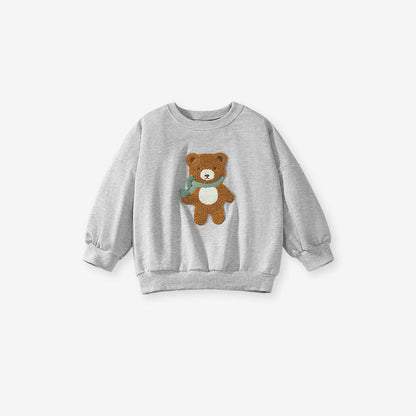 MyKids-USA® Girls Teddy Bear Pattern Long Sleeves Top Sweatshirt And Black Pants Clothing Set