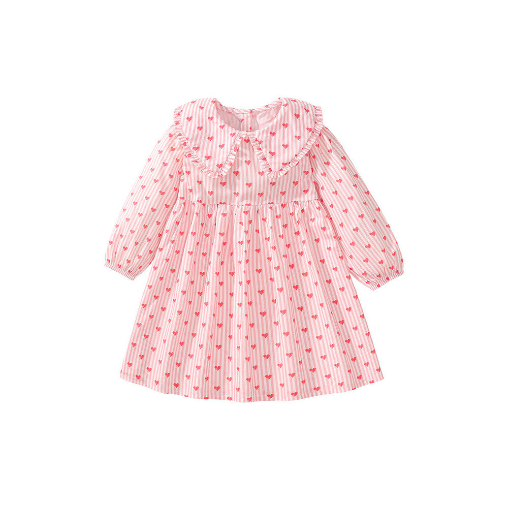 MyKids-USA® Design Girls Striped And Heart Pattern Preppy Collar Long Sleeves Princess Dress