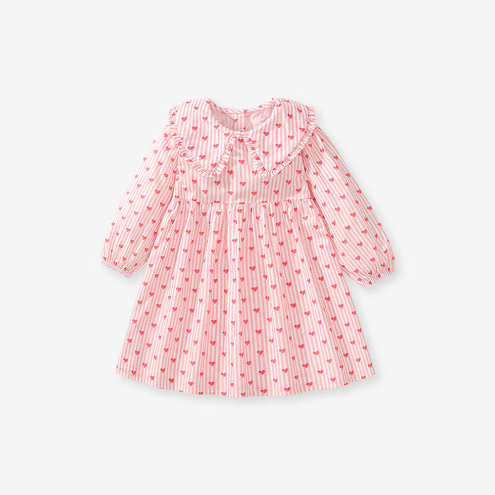 MyKids-USA® Design Girls Striped And Heart Pattern Preppy Collar Long Sleeves Princess Dress
