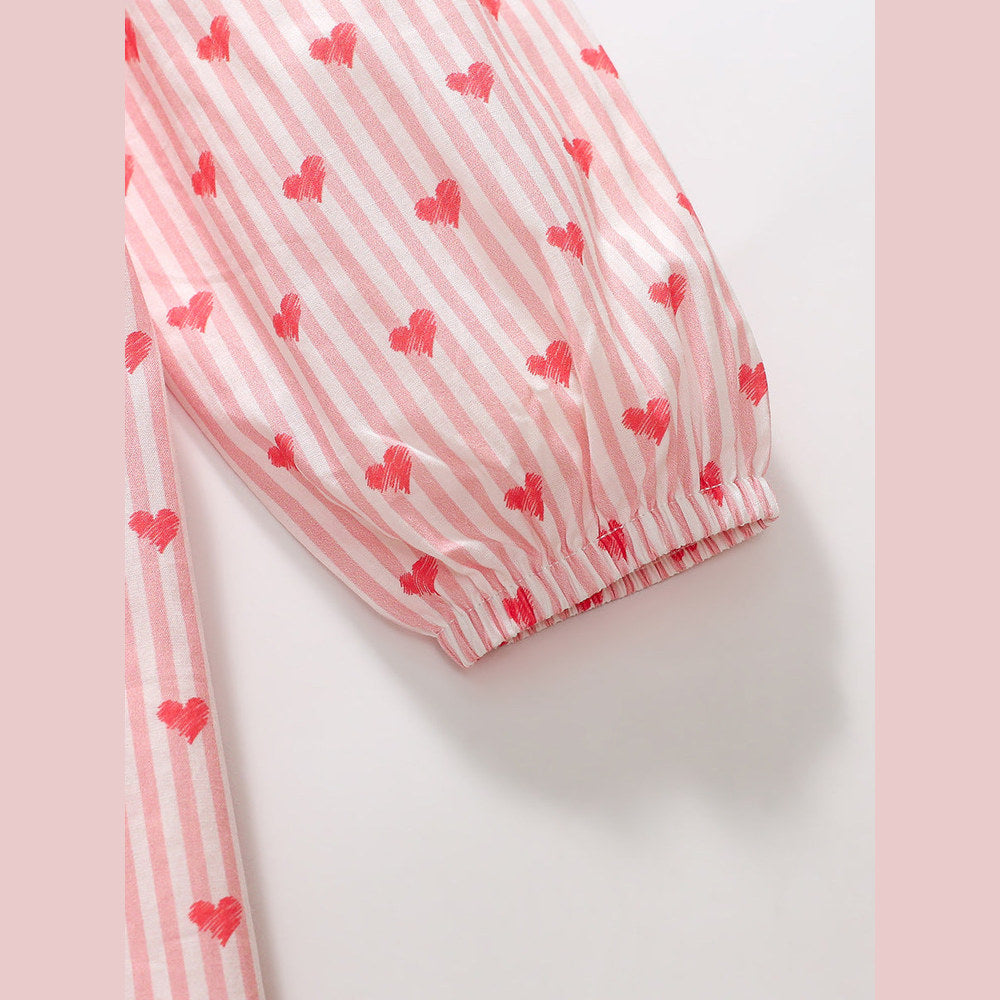 MyKids-USA® Design Girls Striped And Heart Pattern Preppy Collar Long Sleeves Princess Dress
