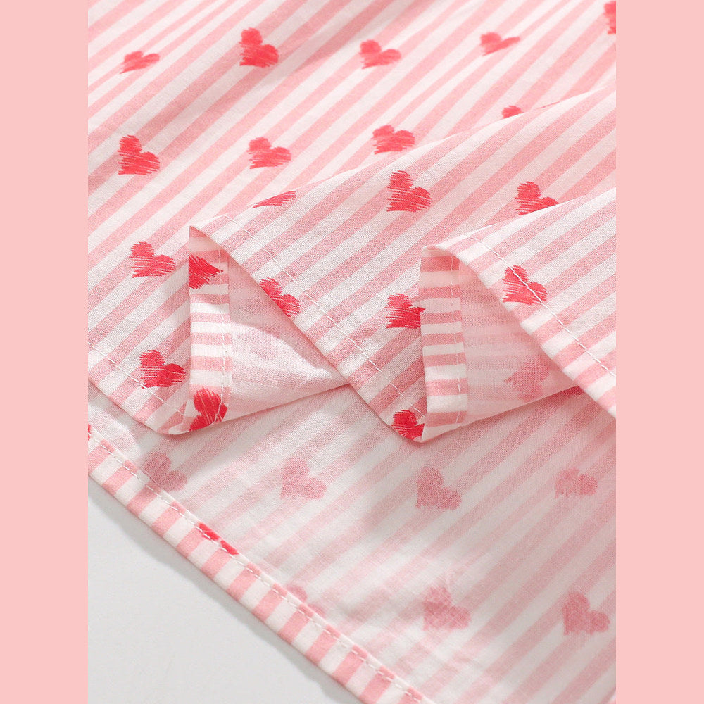 MyKids-USA® Design Girls Striped And Heart Pattern Preppy Collar Long Sleeves Princess Dress