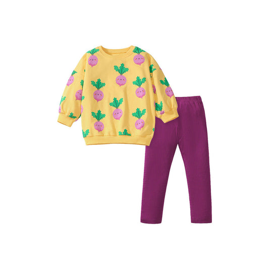 MyKids-USA® Girls Cute Turnip Cartoon Pattern Long Sleeves Top Sweatshirt And Pants Clothing Set