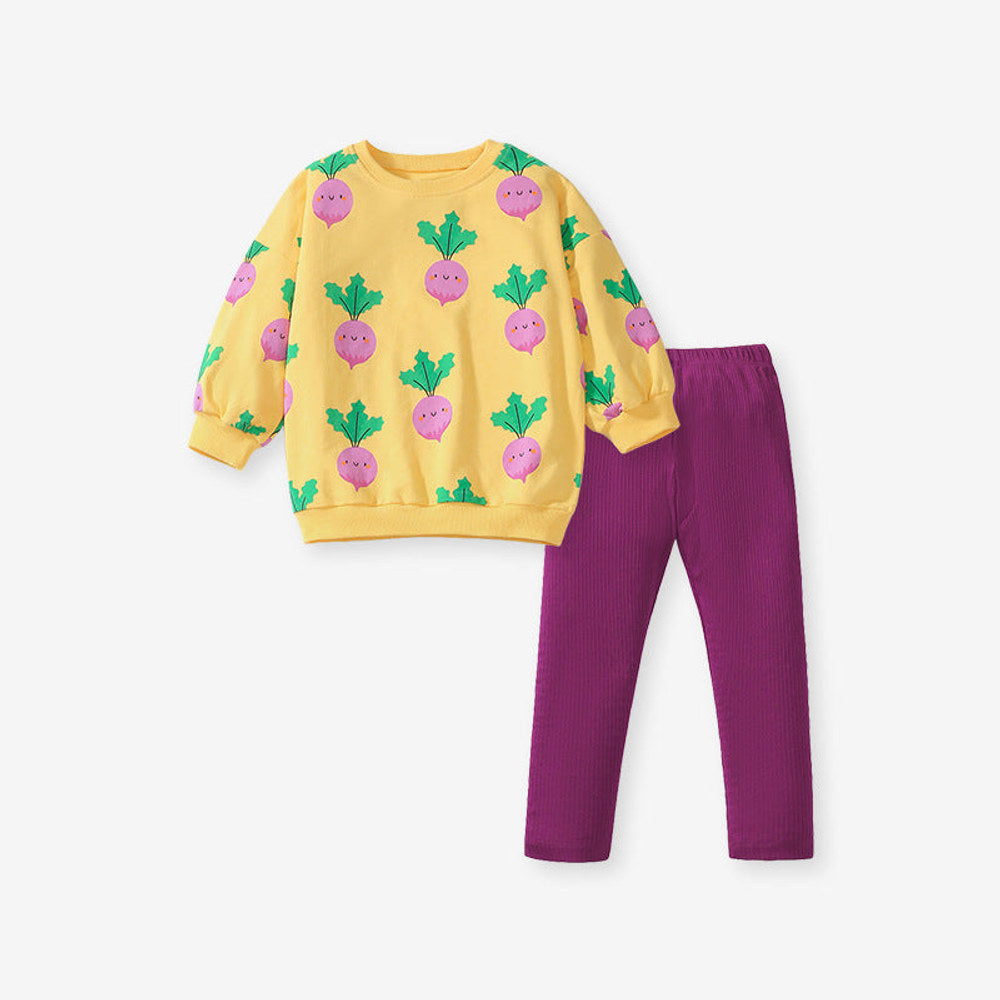 MyKids-USA® Girls Cute Turnip Cartoon Pattern Long Sleeves Top Sweatshirt And Pants Clothing Set