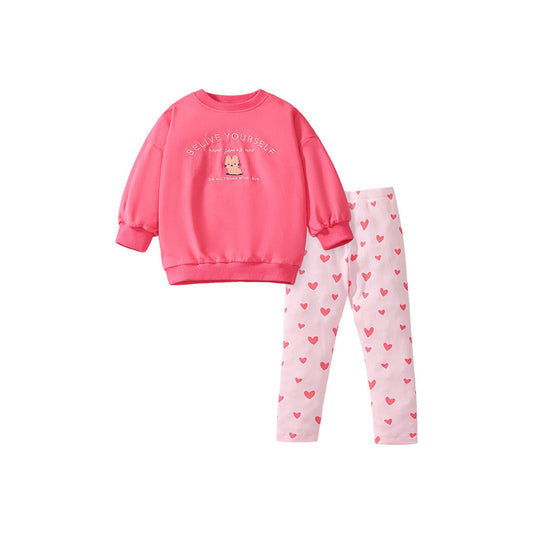 MyKids-USA® Girls Cute Cartoon And Letter Embroidery Pattern Long Sleeves Top Sweatshirt And Pants Clothing Set