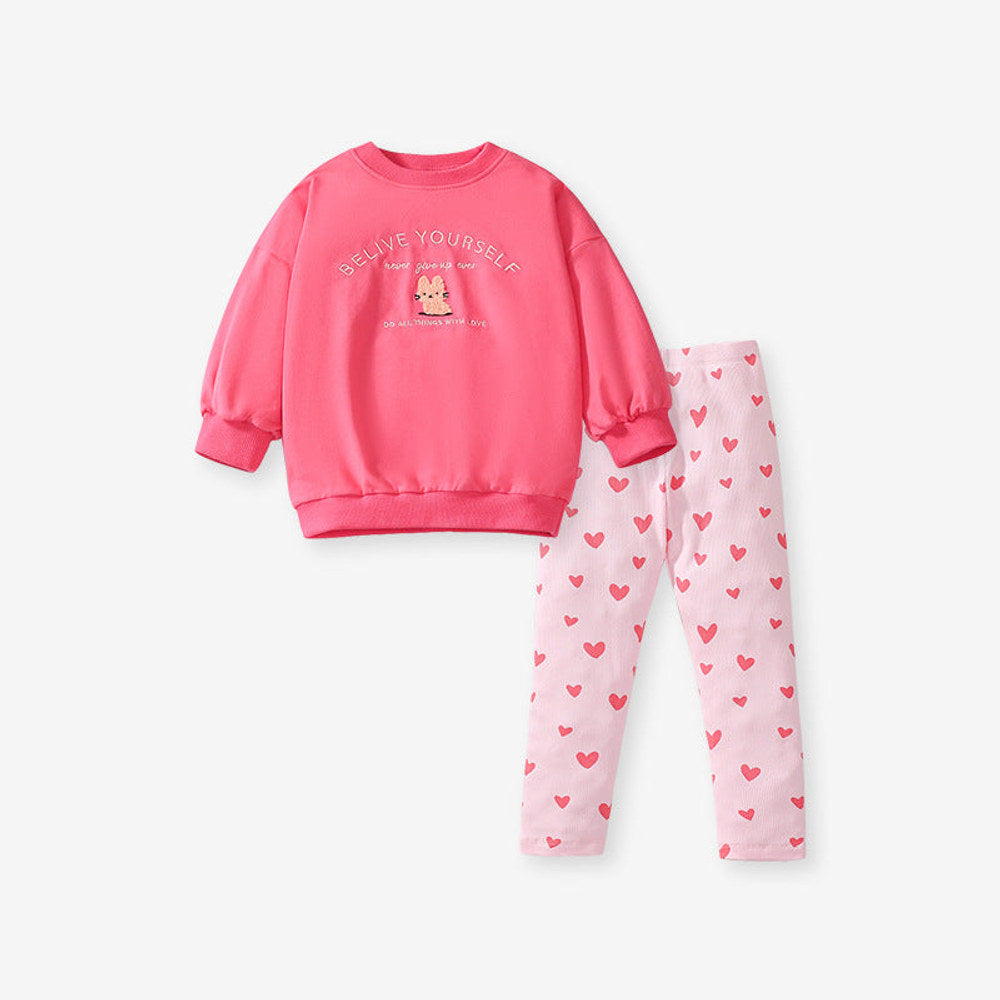 MyKids-USA® Girls Cute Cartoon And Letter Embroidery Pattern Long Sleeves Top Sweatshirt And Pants Clothing Set