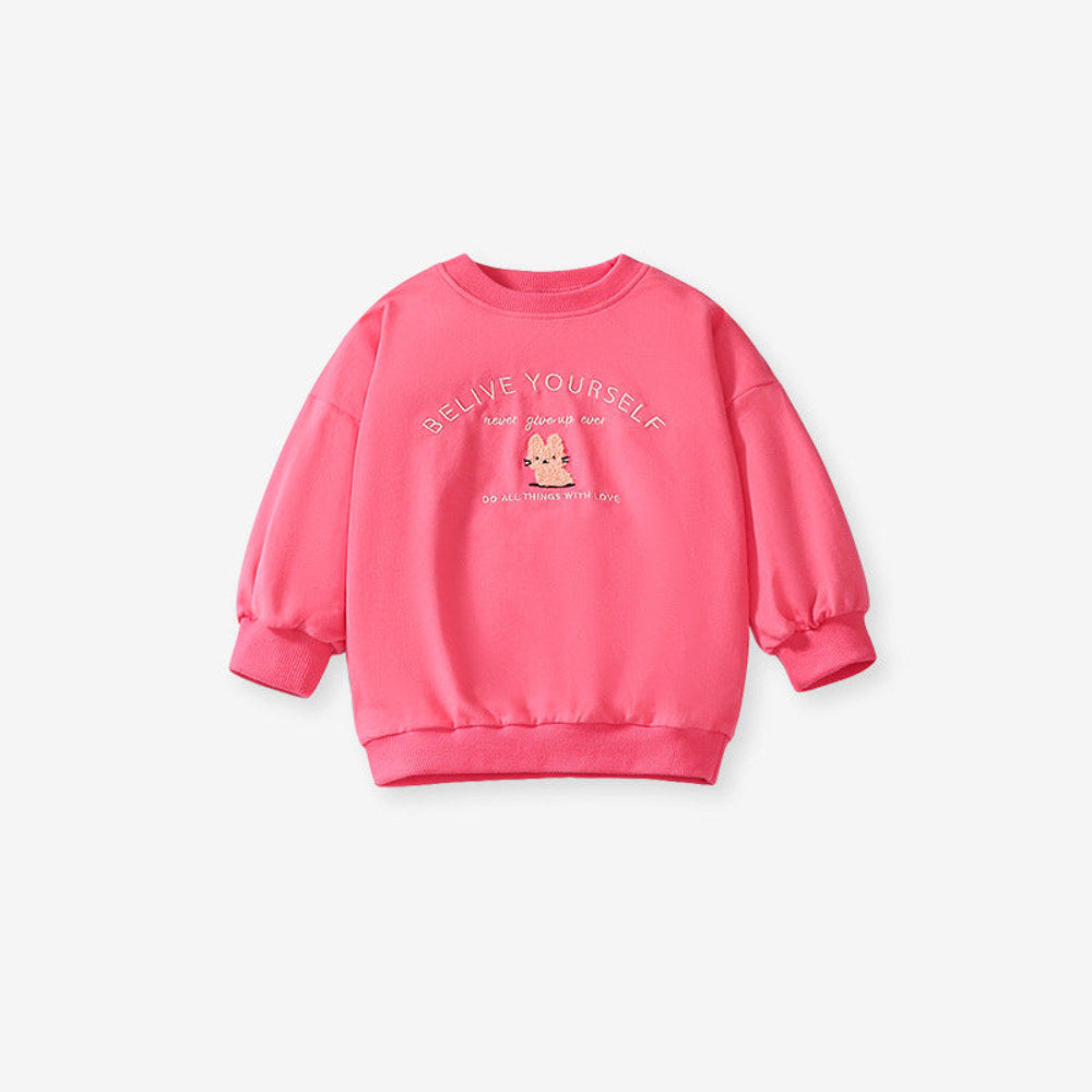 MyKids-USA® Girls Cute Cartoon And Letter Embroidery Pattern Long Sleeves Top Sweatshirt And Pants Clothing Set
