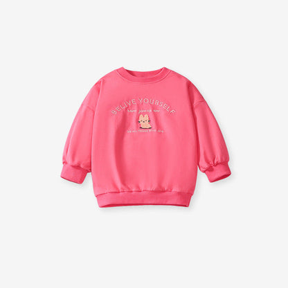 MyKids-USA® Girls Cute Cartoon And Letter Embroidery Pattern Long Sleeves Top Sweatshirt And Pants Clothing Set