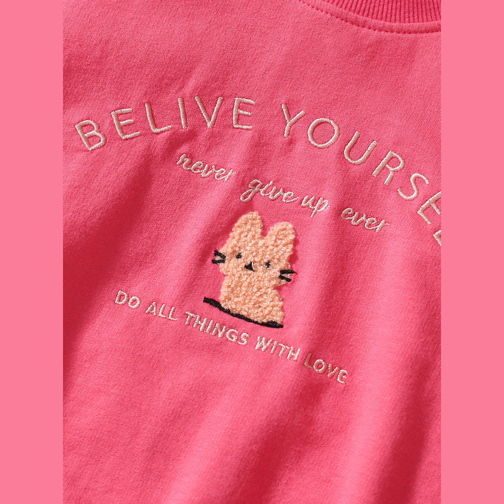 MyKids-USA® Girls Cute Cartoon And Letter Embroidery Pattern Long Sleeves Top Sweatshirt And Pants Clothing Set