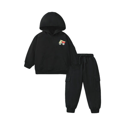 MyKids-USA® High Quality Boys Truck Logo Long Sleeves Top Pullover Hoodie And Pants Clothing Set