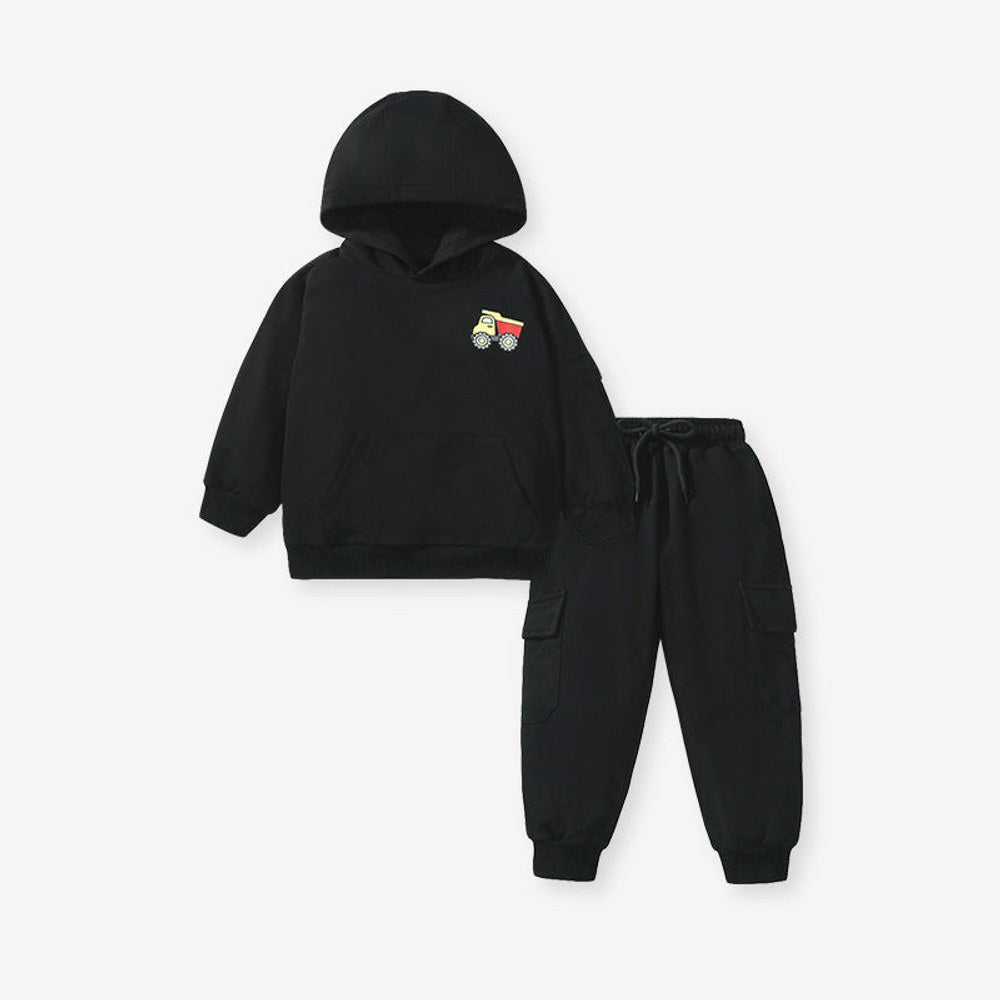 MyKids-USA® High Quality Boys Truck Logo Long Sleeves Top Pullover Hoodie And Pants Clothing Set