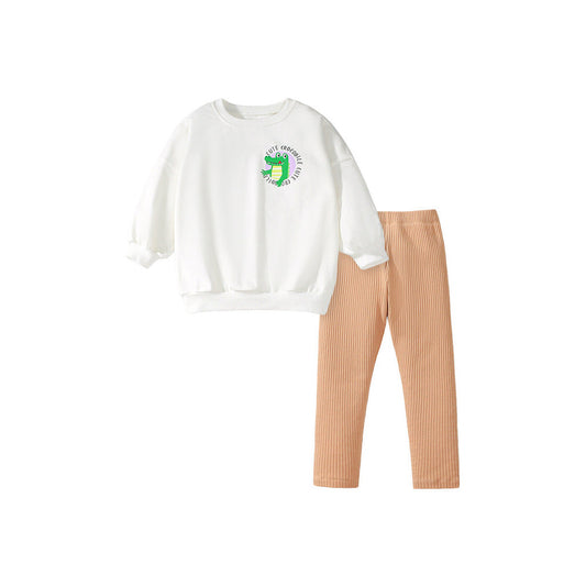 MyKids-USA® Girls Simple Crocodile Logo Long Sleeves Crew Neck Top Sweatshirt And Pants Clothing Set