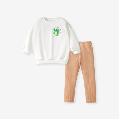 MyKids-USA® Girls Simple Crocodile Logo Long Sleeves Crew Neck Top Sweatshirt And Pants Clothing Set