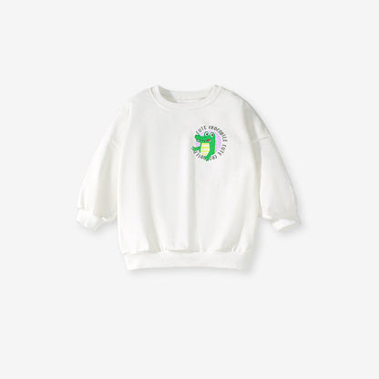 MyKids-USA® Girls Simple Crocodile Logo Long Sleeves Crew Neck Top Sweatshirt And Pants Clothing Set