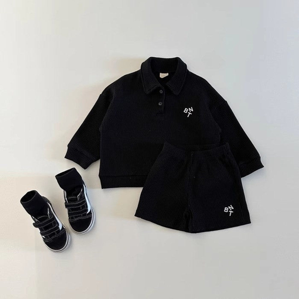 MyKids-USA® Baby Kids Unisex Casual Simple Versatile Long Sleeves Top Polo Shirt And Shorts, Clothing Set