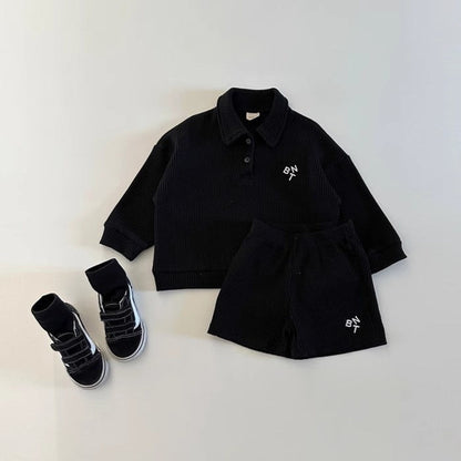 MyKids-USA® Baby Kids Unisex Casual Simple Versatile Long Sleeves Top Polo Shirt And Shorts, Clothing Set