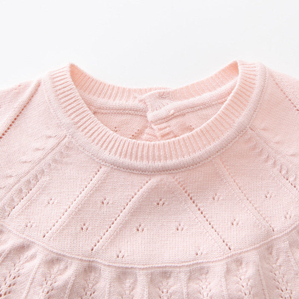 MyKids-USA® Design Baby Girls Solid Color Long Sleeves Hollow Out Big Collar Knitted bodysuit And Hat