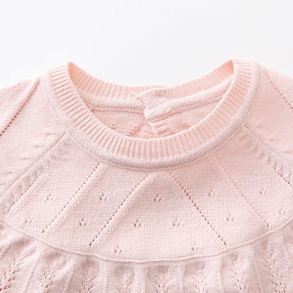 MyKids-USA® Design Baby Girls Solid Color Long Sleeves Hollow Out Big Collar Knitted bodysuit And Hat
