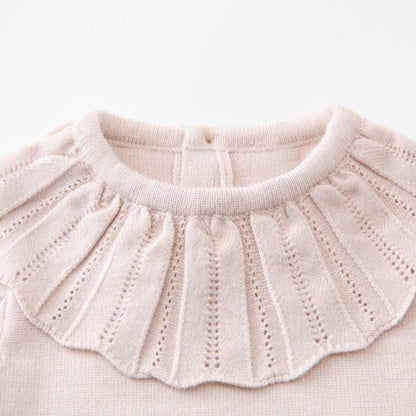MyKids-USA® Design Baby Girls Solid Color Long Sleeves Hollow Out Ruffle Collar Knitted bodysuit