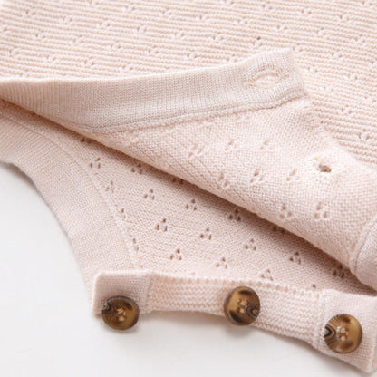 MyKids-USA® Design Baby Girls Solid Color Long Sleeves Hollow Out Ruffle Collar Knitted bodysuit