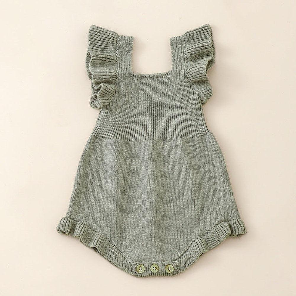 MyKids-USA® Baby Girls Solid Color Fly Sleeves Square Neck Knitted bodysuit