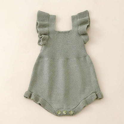 MyKids-USA® Baby Girls Solid Color Fly Sleeves Square Neck Knitted bodysuit