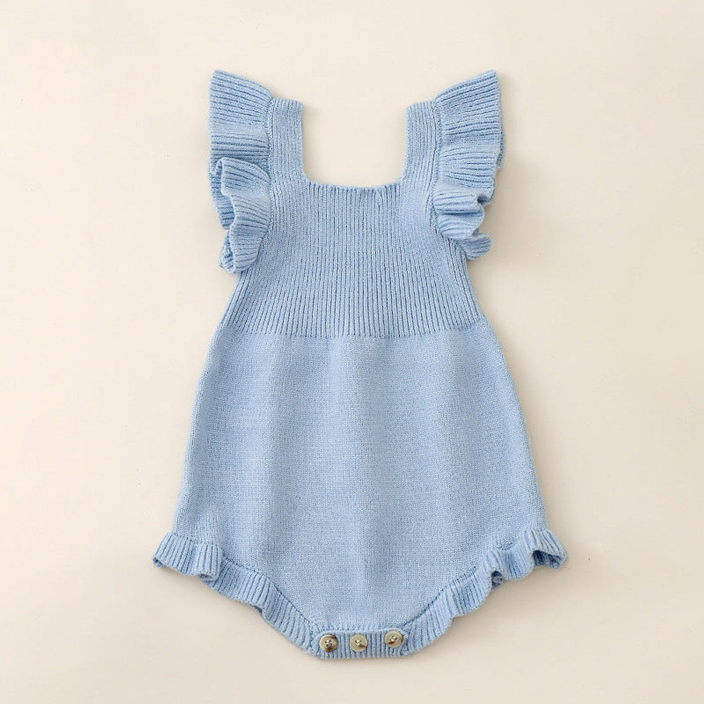 MyKids-USA® Baby Girls Solid Color Fly Sleeves Square Neck Knitted bodysuit