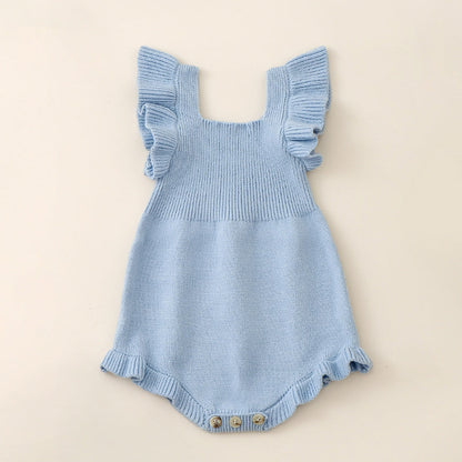 MyKids-USA® Baby Girls Solid Color Fly Sleeves Square Neck Knitted bodysuit