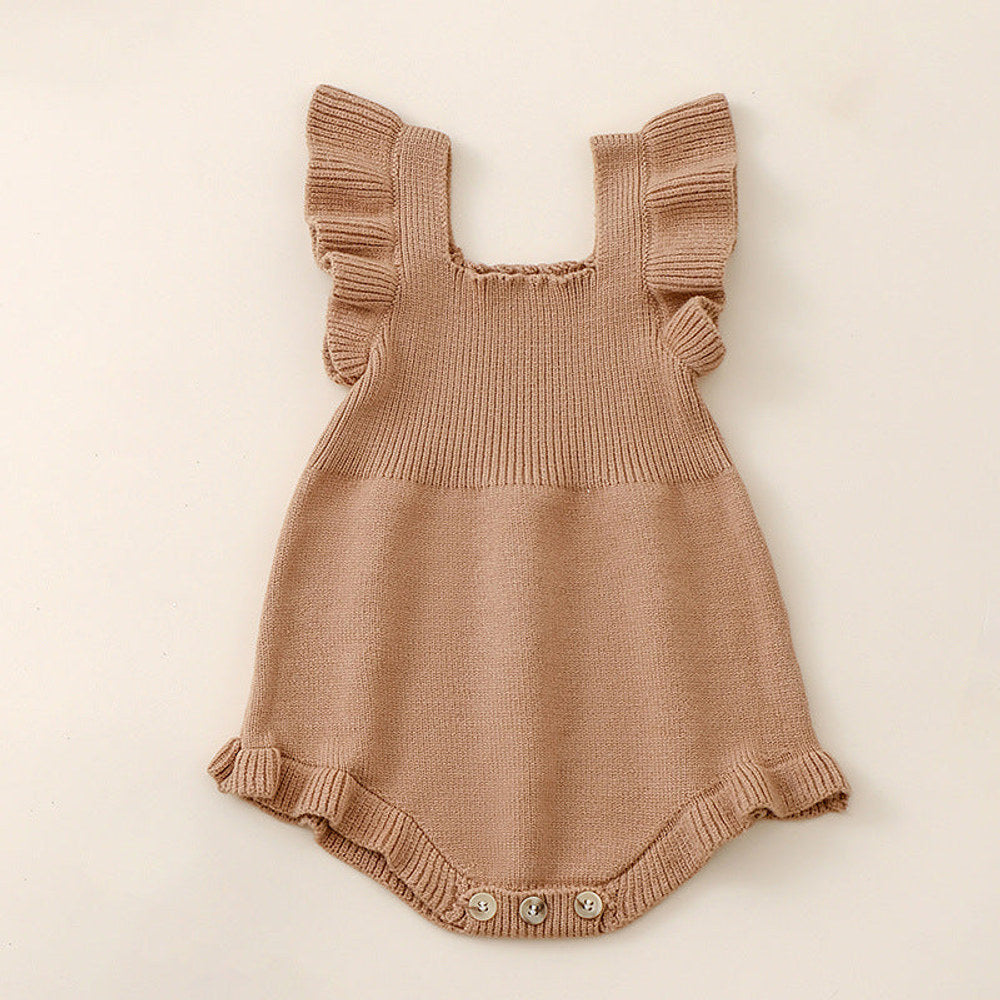 MyKids-USA® Baby Girls Solid Color Fly Sleeves Square Neck Knitted bodysuit
