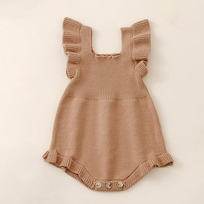 MyKids-USA® Baby Girls Solid Color Fly Sleeves Square Neck Knitted bodysuit