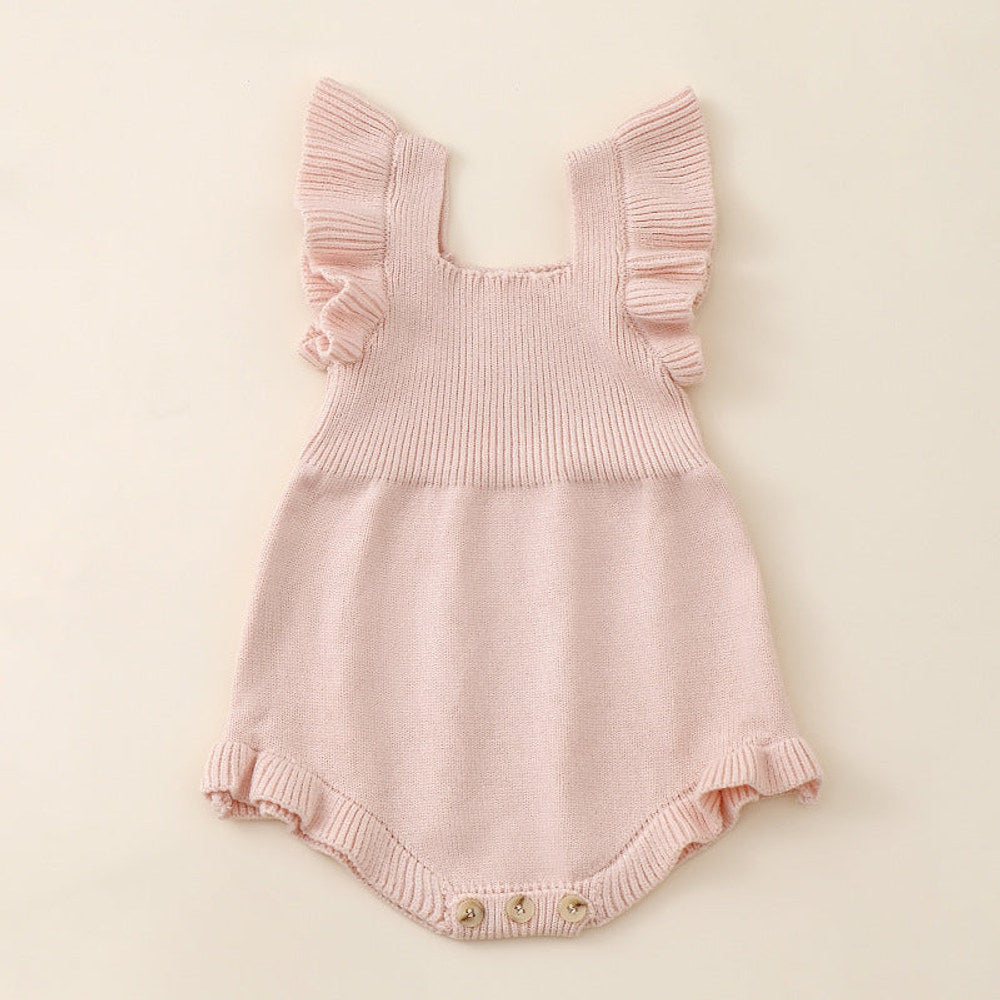 MyKids-USA® Baby Girls Solid Color Fly Sleeves Square Neck Knitted bodysuit